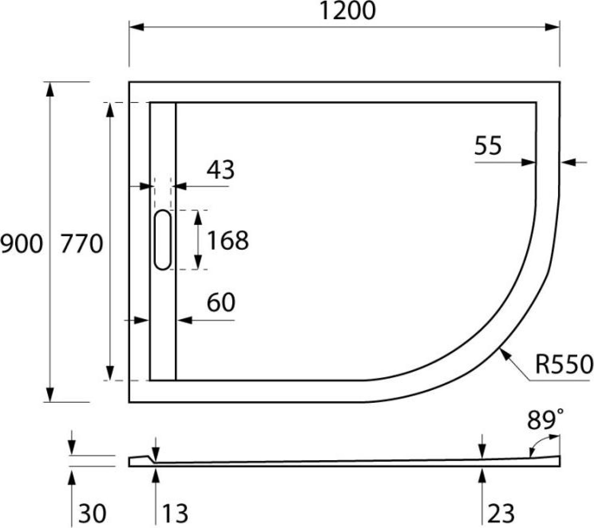 Поддон для душа Cezares TRAY-AS-RH-120/90-550-30-W-L