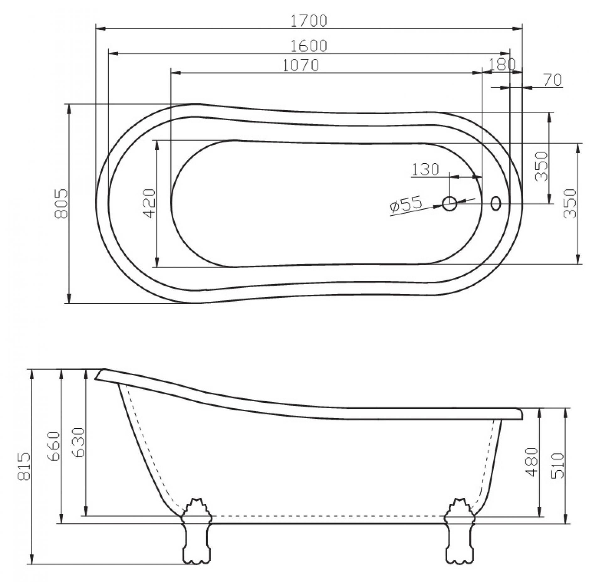 Акриловая ванна 170х80 BelBagno BB04-ROS