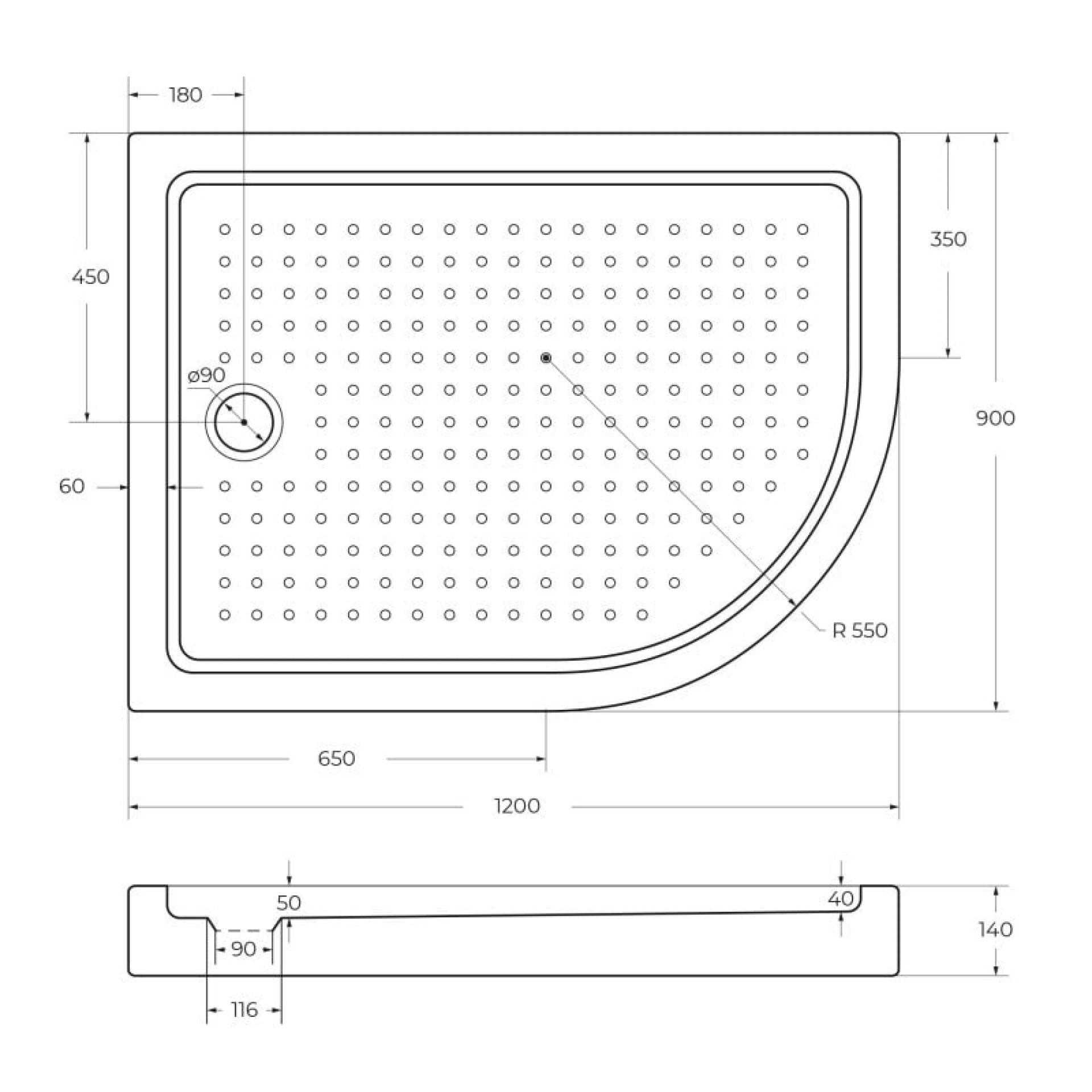 Поддон для душа Cezares Tray R550 120х90 см акриловый L