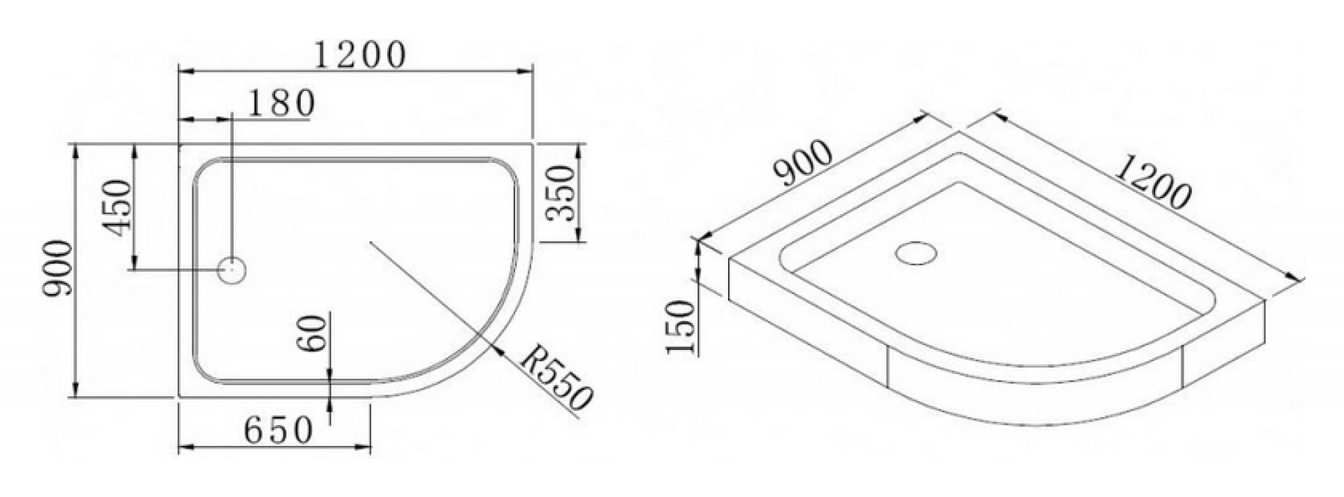 Поддон для душа Cezares Tray R550 120х100 см акриловый R