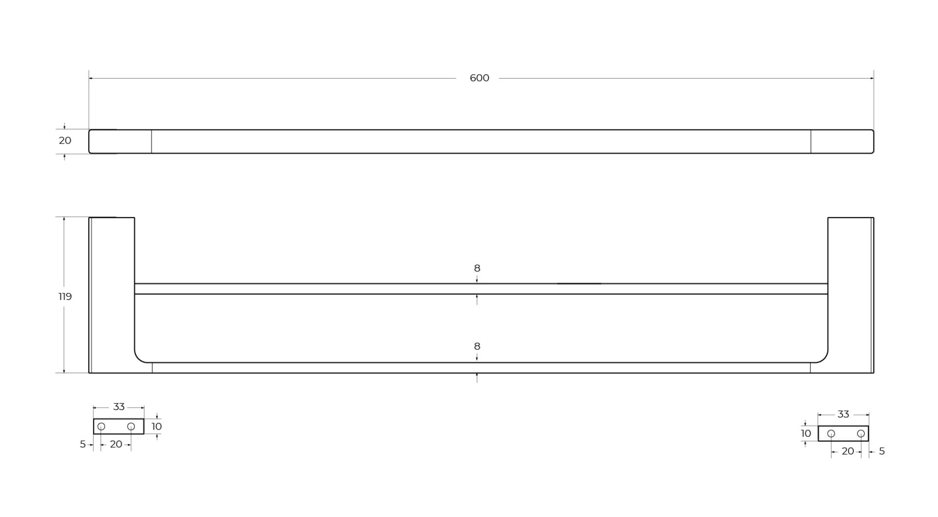 Полотенцедержатель двойной Cezares Slider SLIDER-THD-60-NOP черный матовый