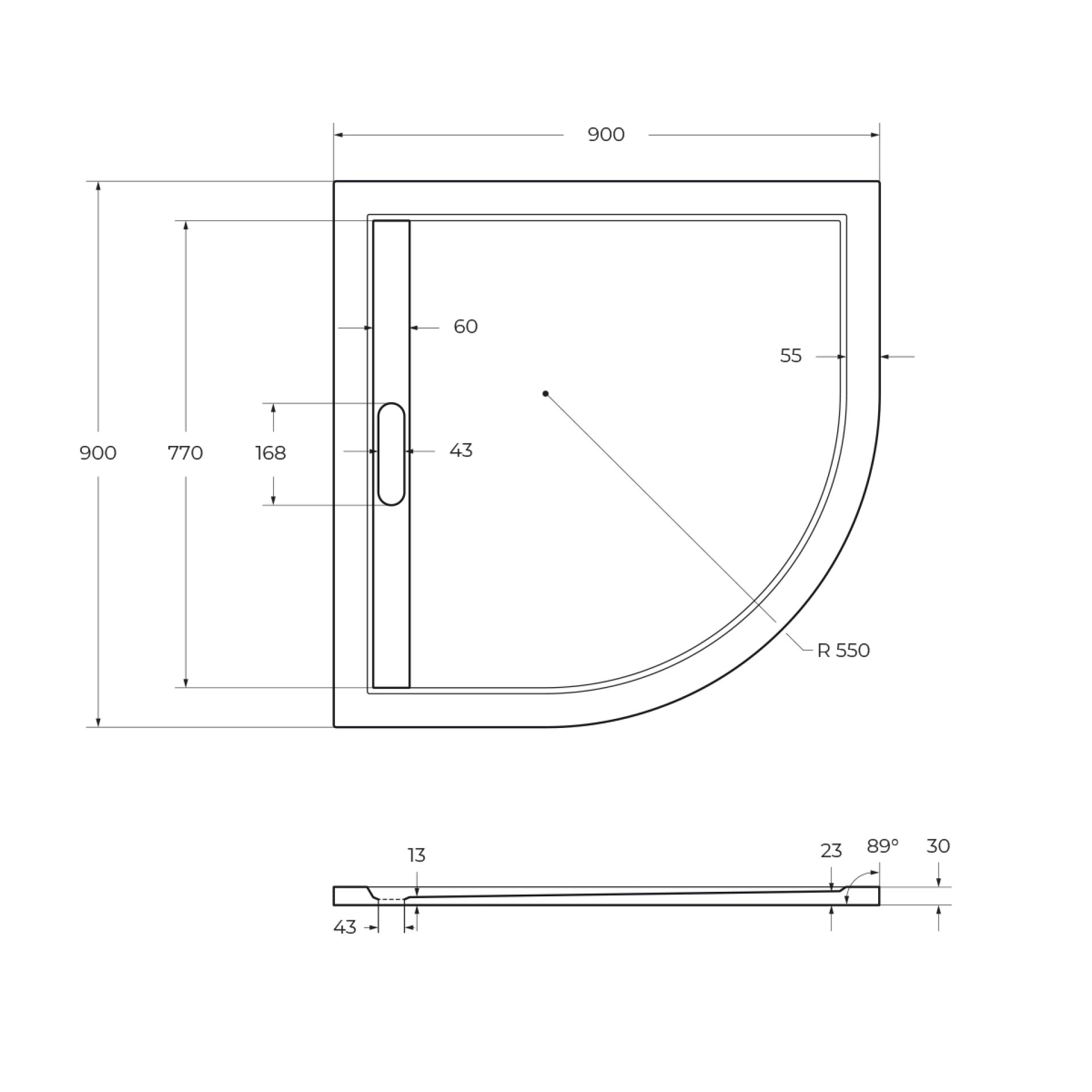 Душевой поддон Cezares 90х90 TRAY-AS-R-90-30-NERO черный матовый