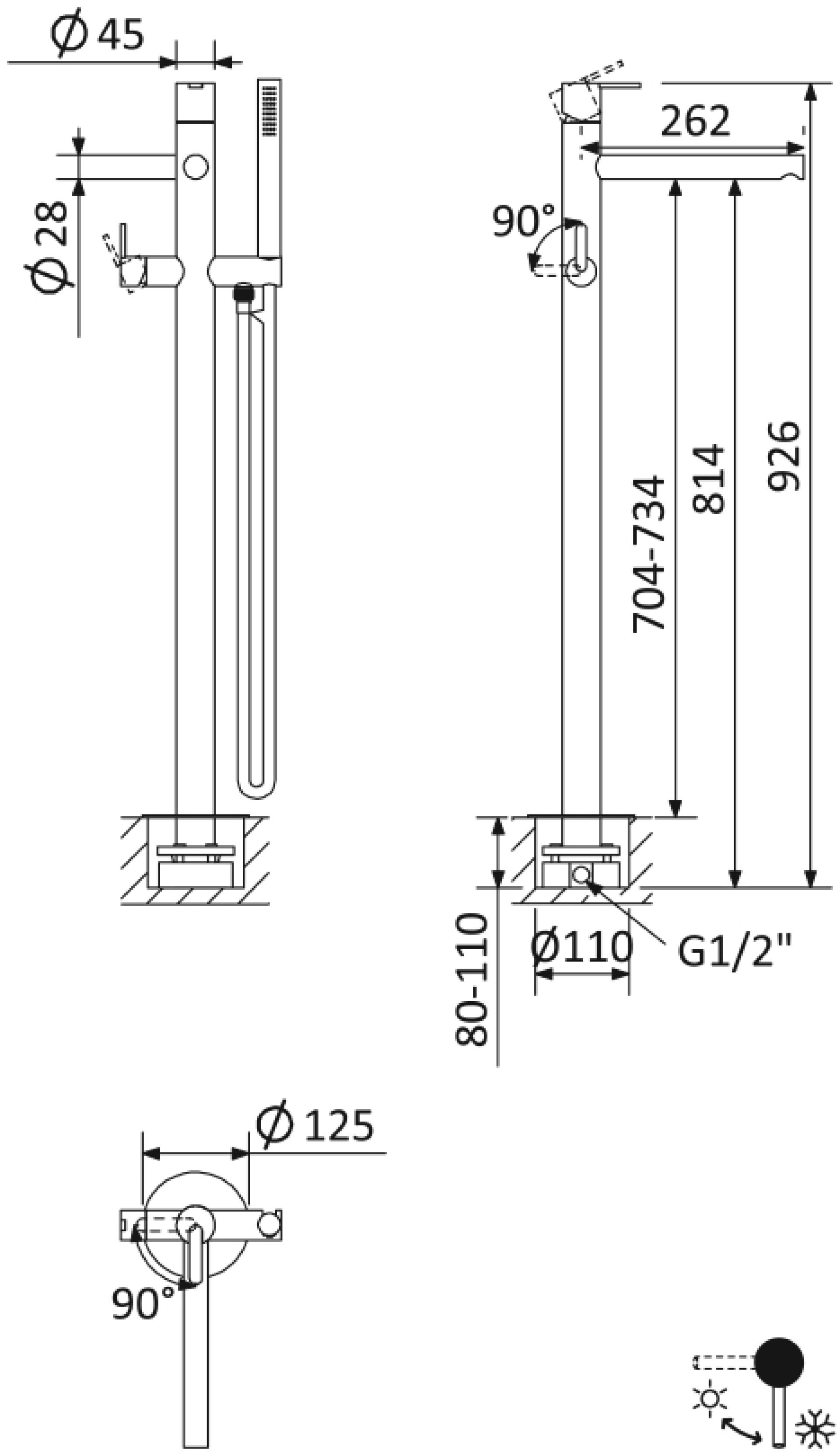 Напольный смеситель для ванны с душем Cezares Leaf LEAF-VDP-L-01 хром