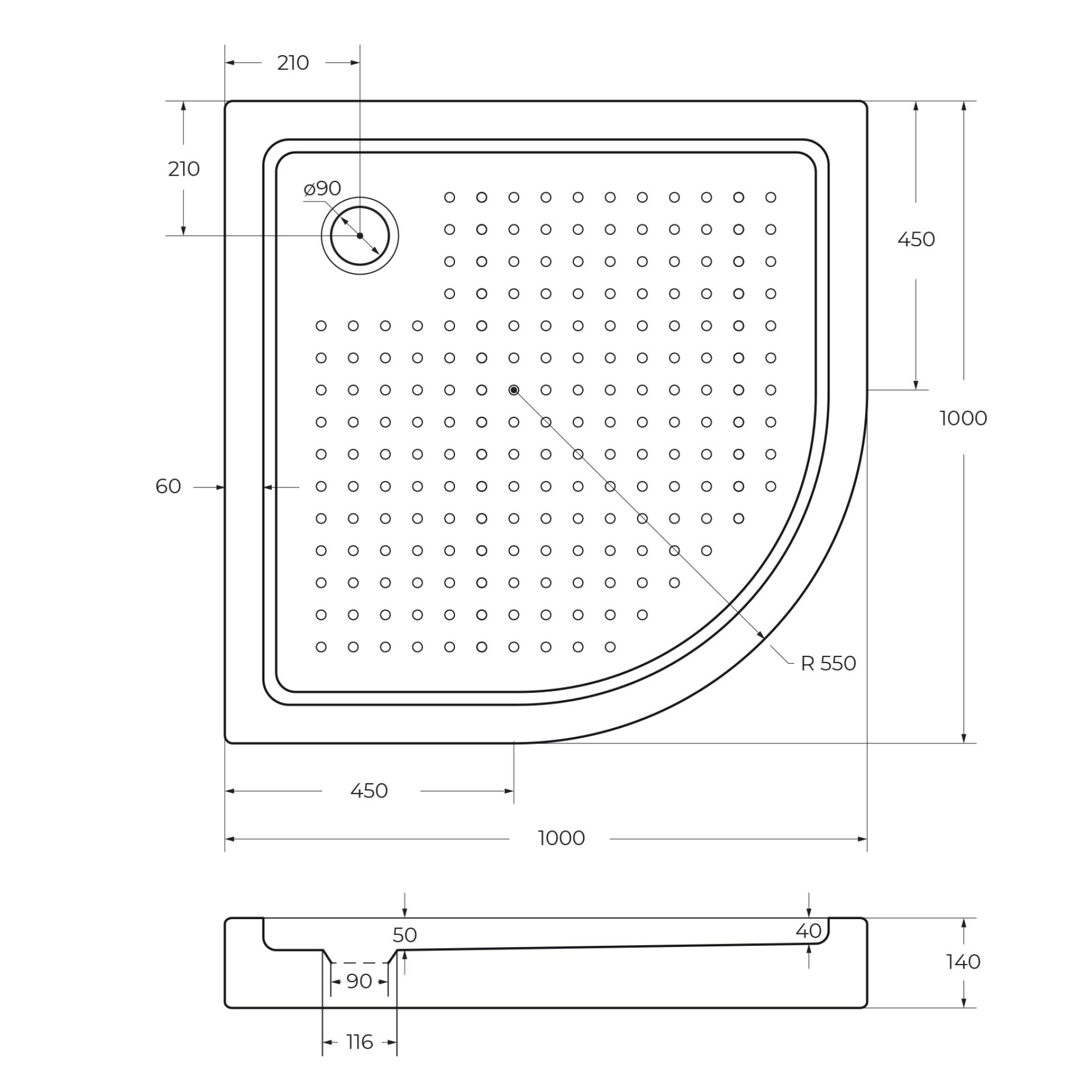 Душевой поддон Cezares 100х100 TRAY-A-R-100-550-15-W0 белый