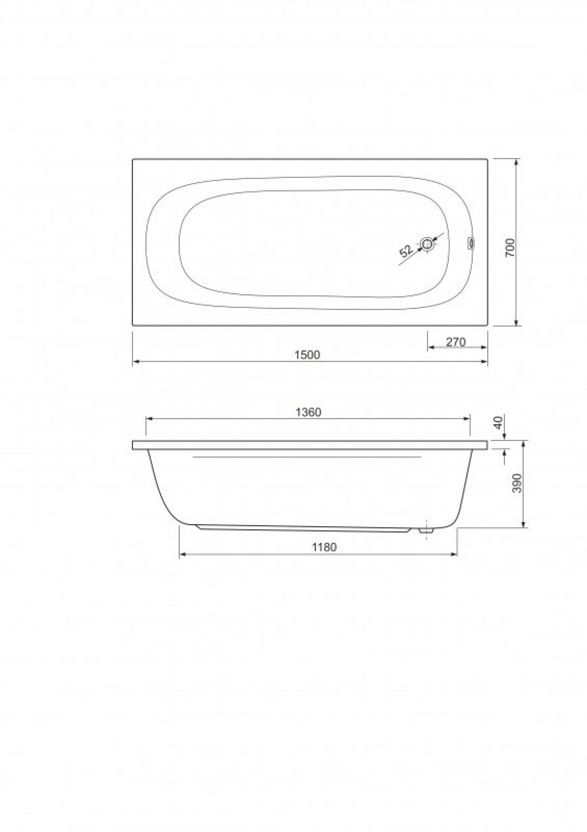 Акриловая ванна 150х70 Cezares Piave-150-70-42