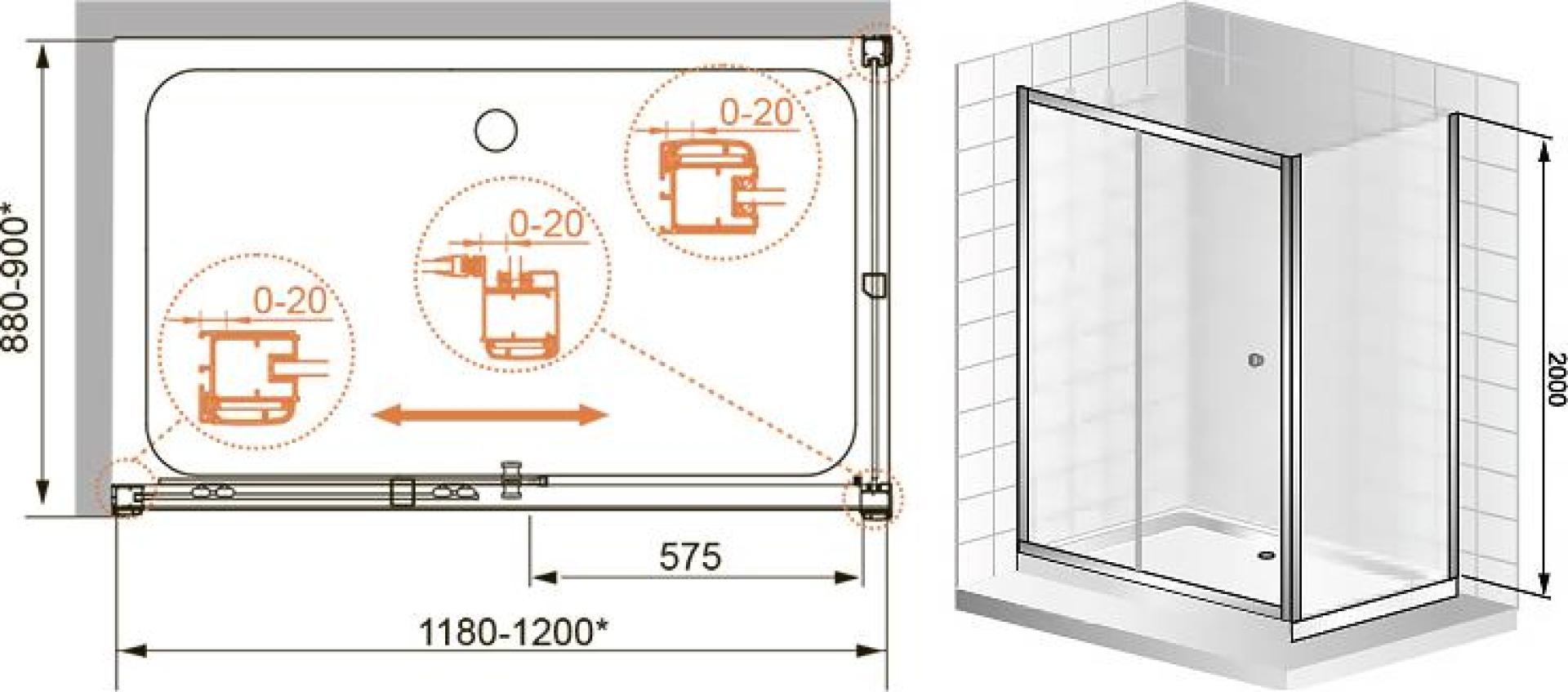 Душевой уголок Cezares Anima W AH1 120/90 C Cr