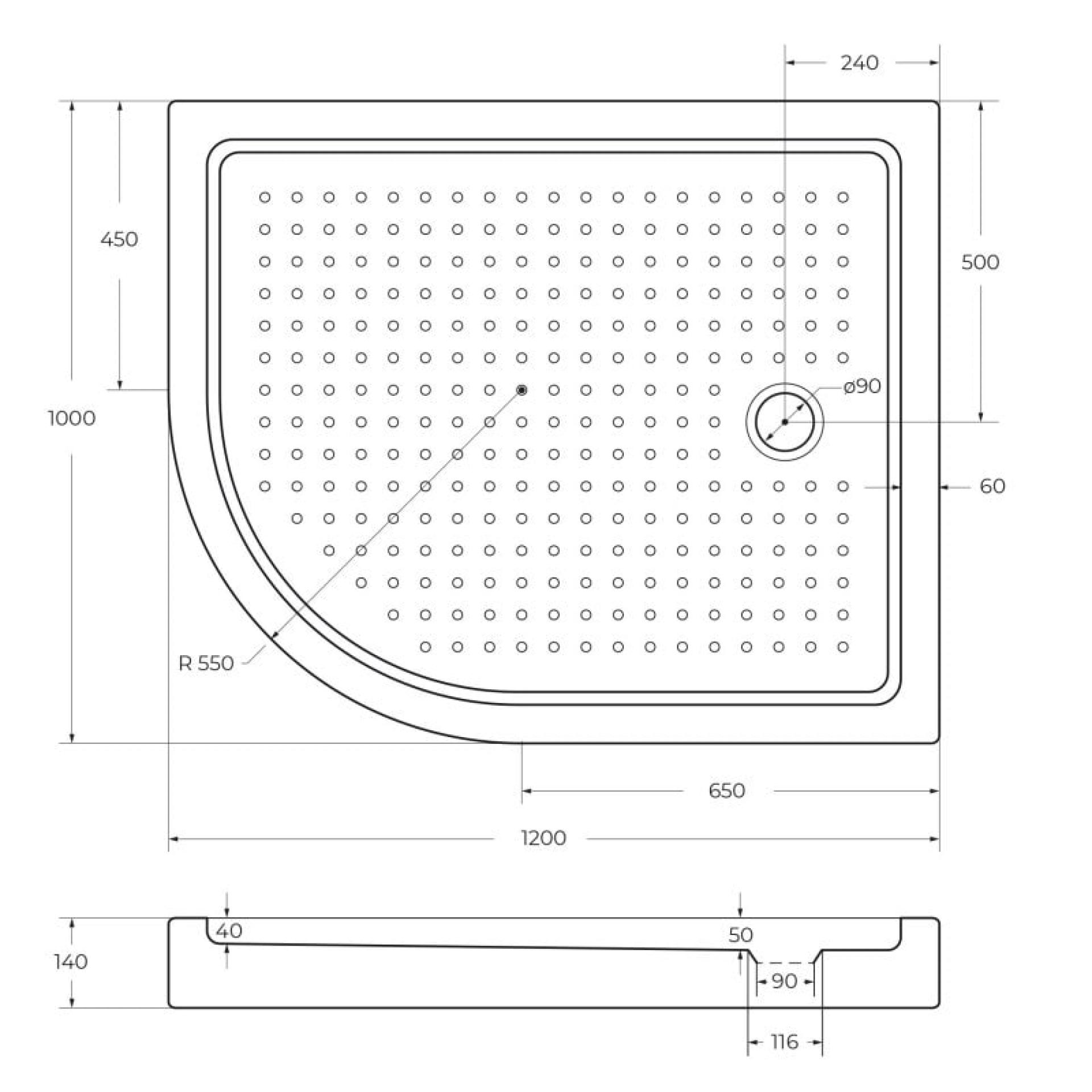 Поддон для душа Cezares Tray R550 120х100 см акриловый R
