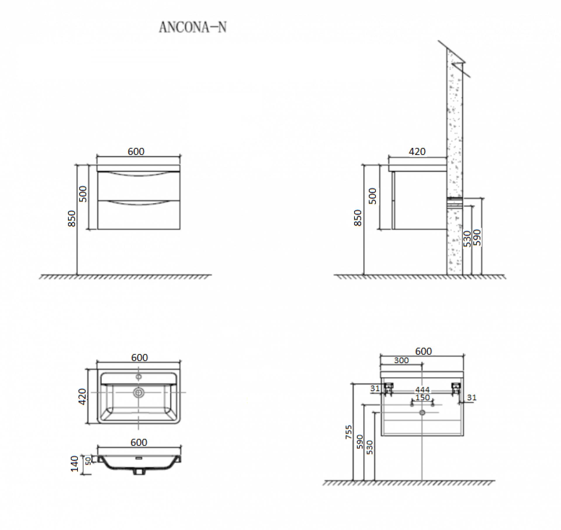 Тумба для комплекта BelBagno ANCONA-N-600-2C-SO-ON bianco onda