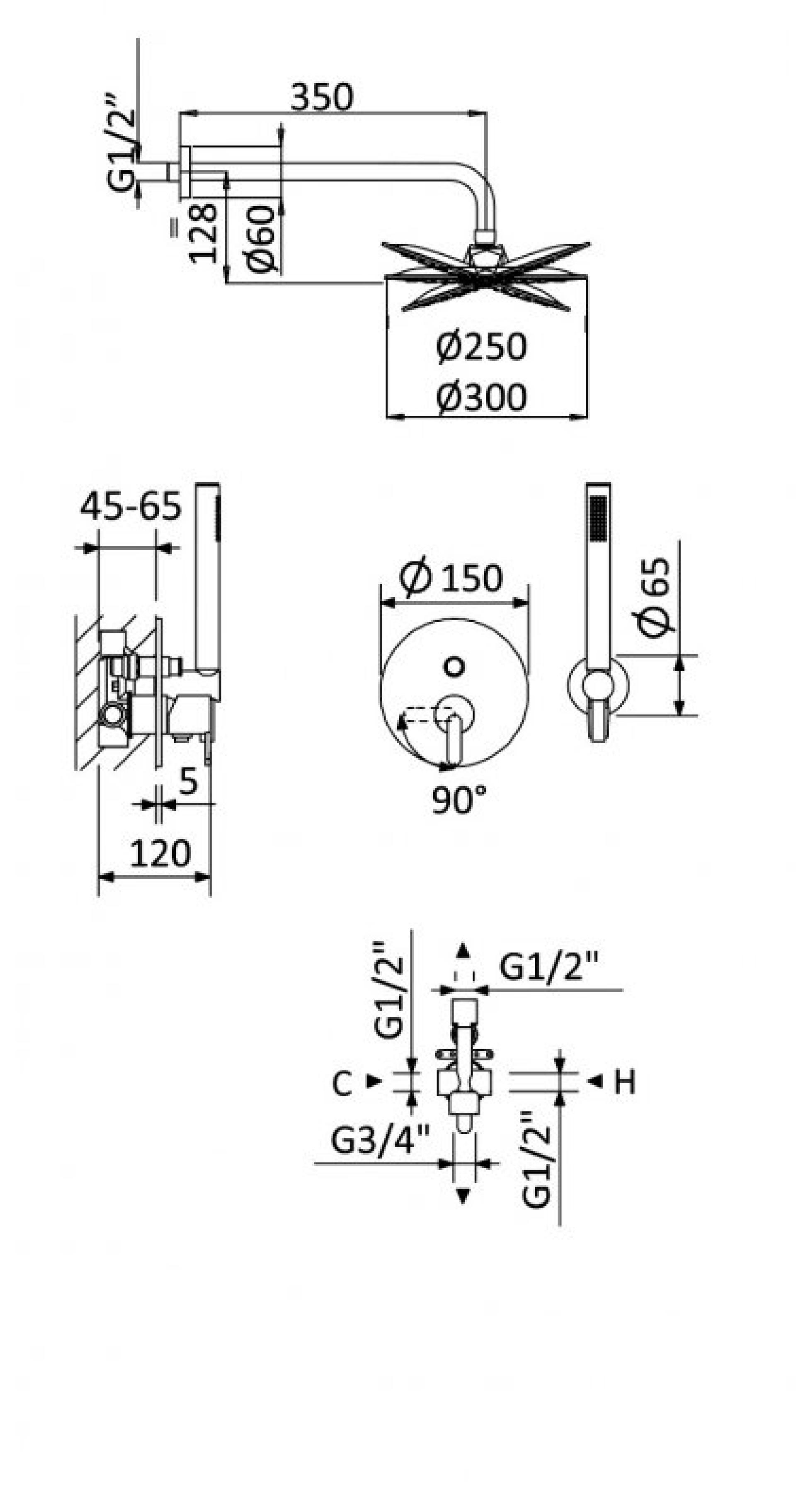 Душевая система Cezares Leaf LEAF-DSIP-T-25-SR sunrise