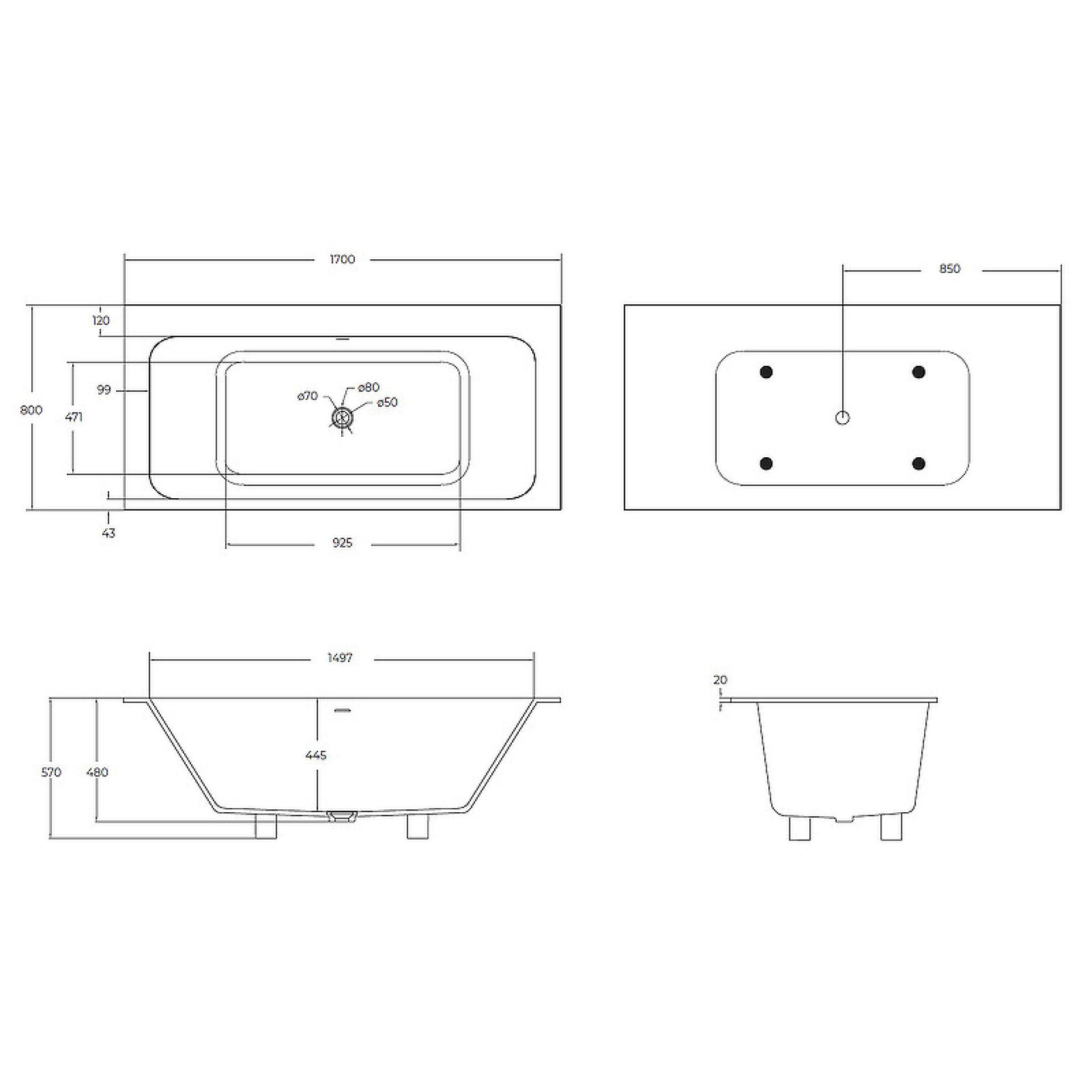 Ванна из искусственного камня Cezares CZR-SLIDER-170-80-57-SSB 170x80, белый матовый