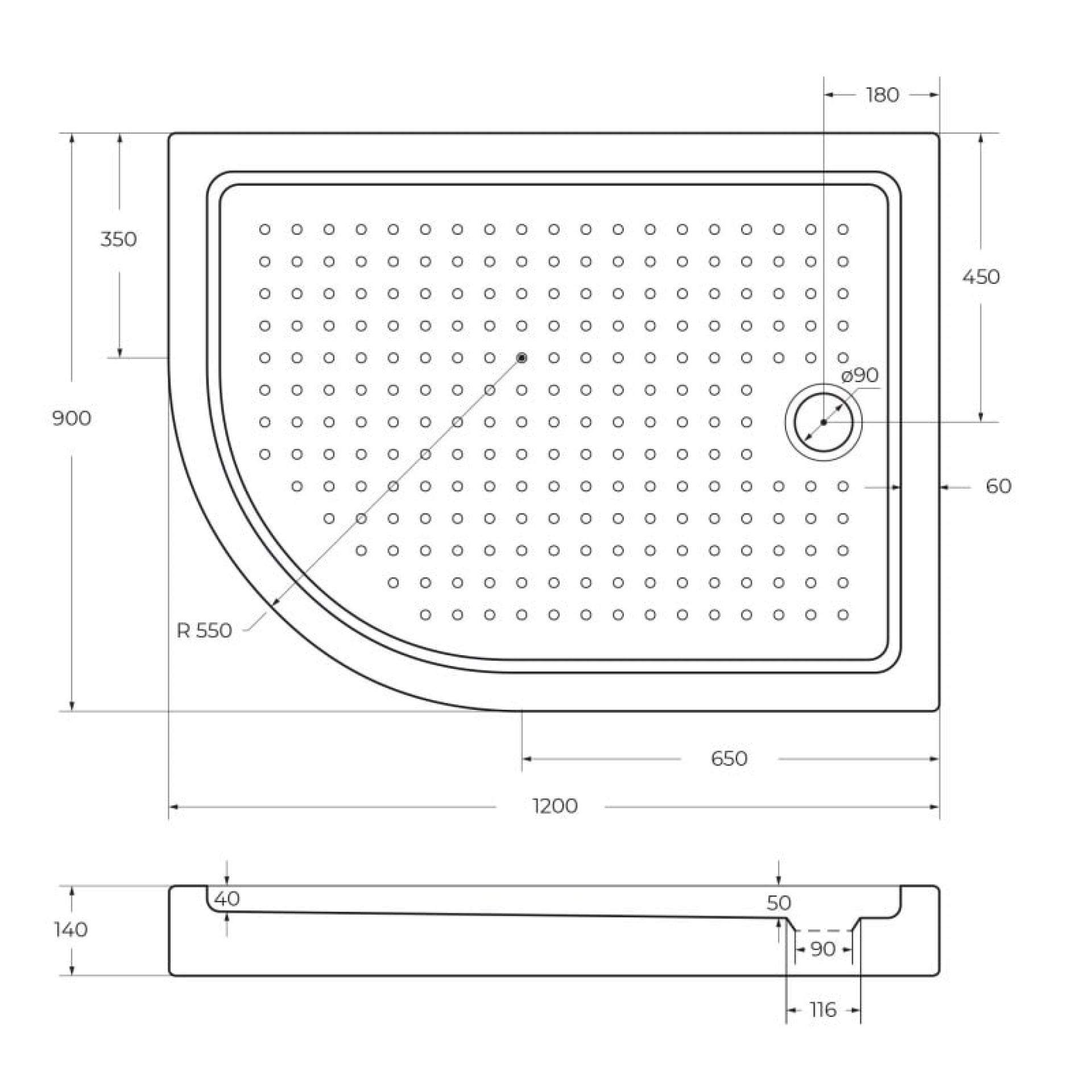 Поддон для душа Cezares Tray R550 120х90 см акриловый R