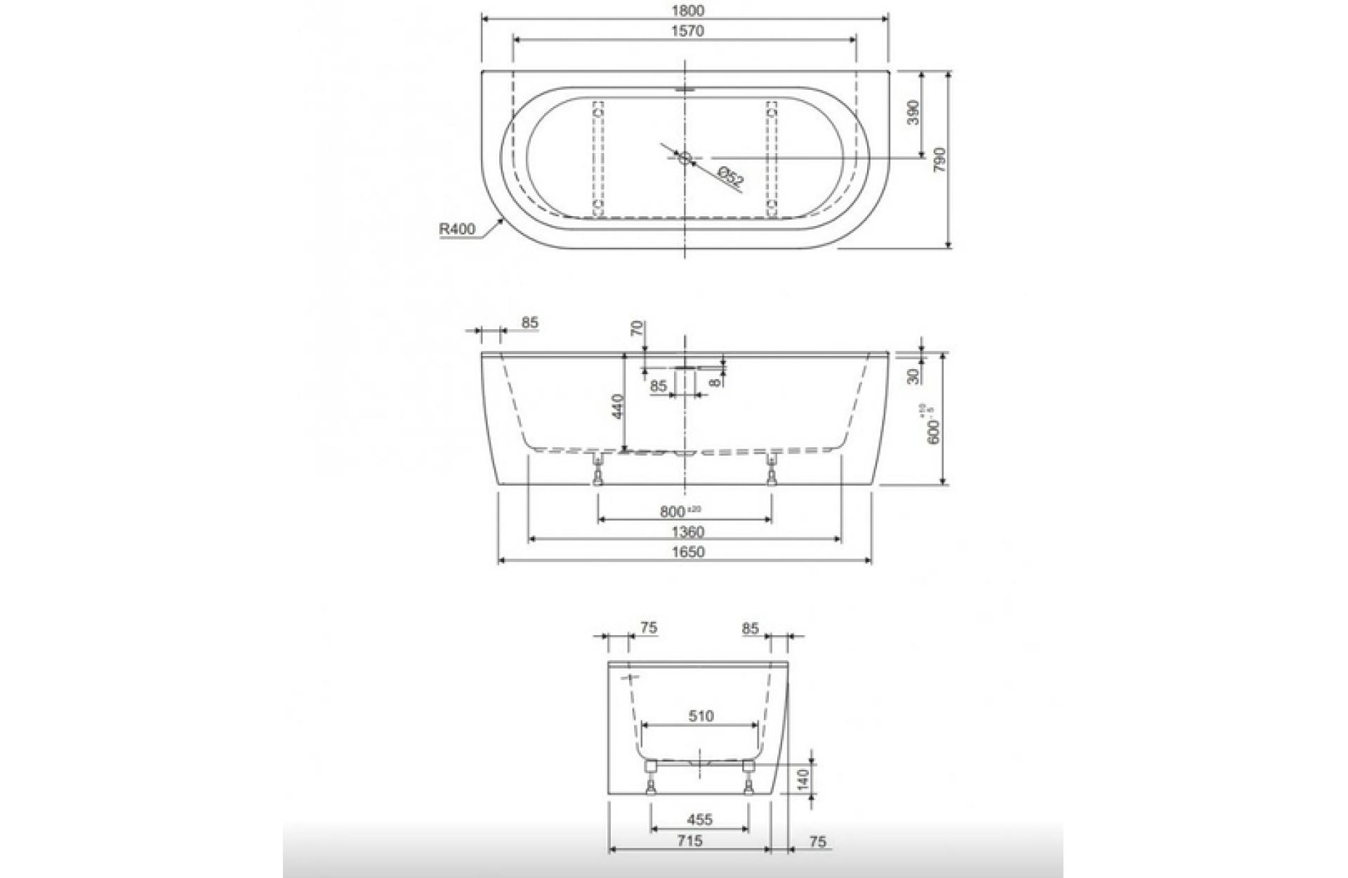 Акриловая ванна Cezares SLIM WALL-180-80-44-W37 180x80 см, белый