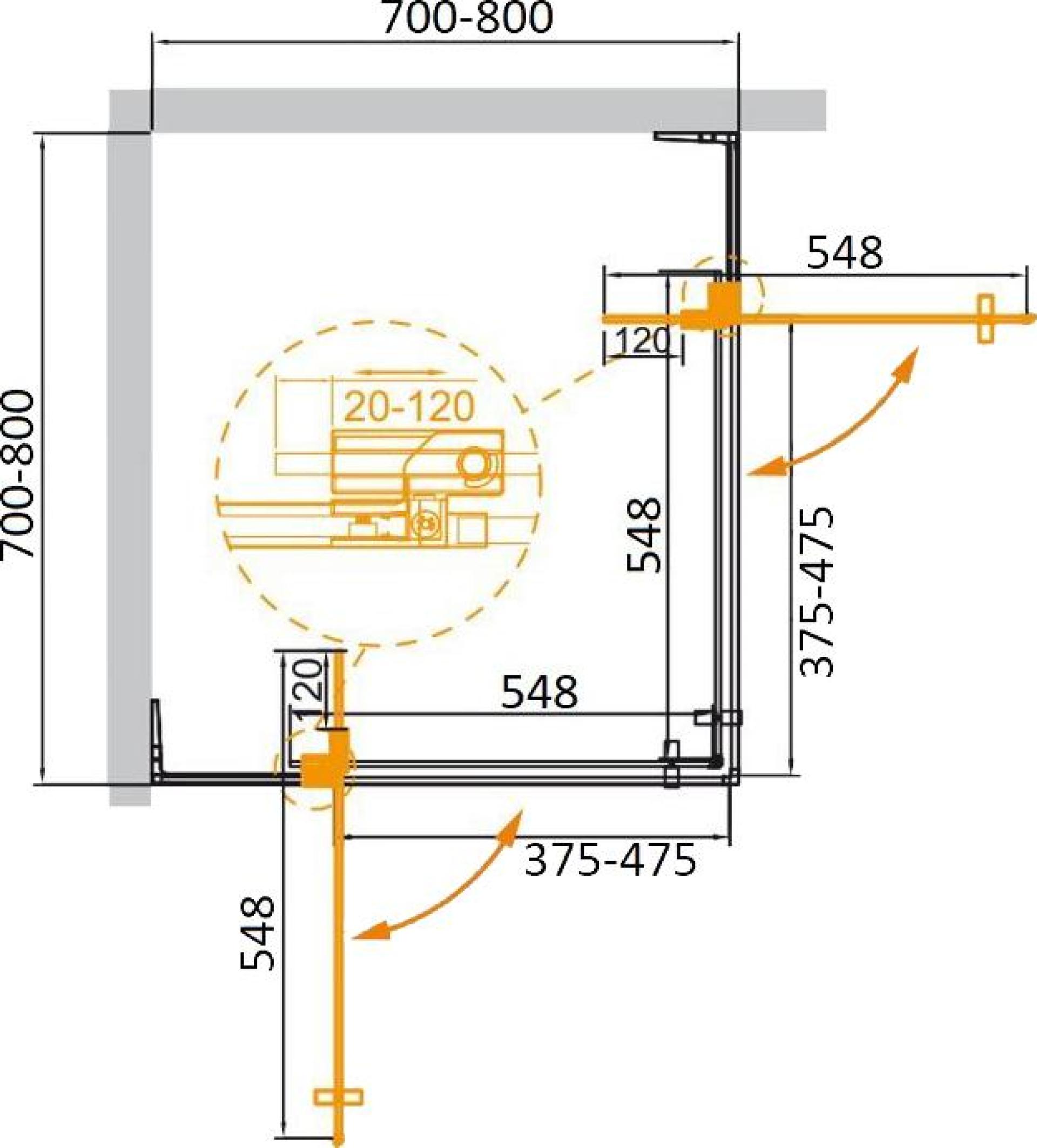 Душевой уголок 80х80 см Cezares SLIDER-A-2-70/80-C-Cr, стекло прозрачное