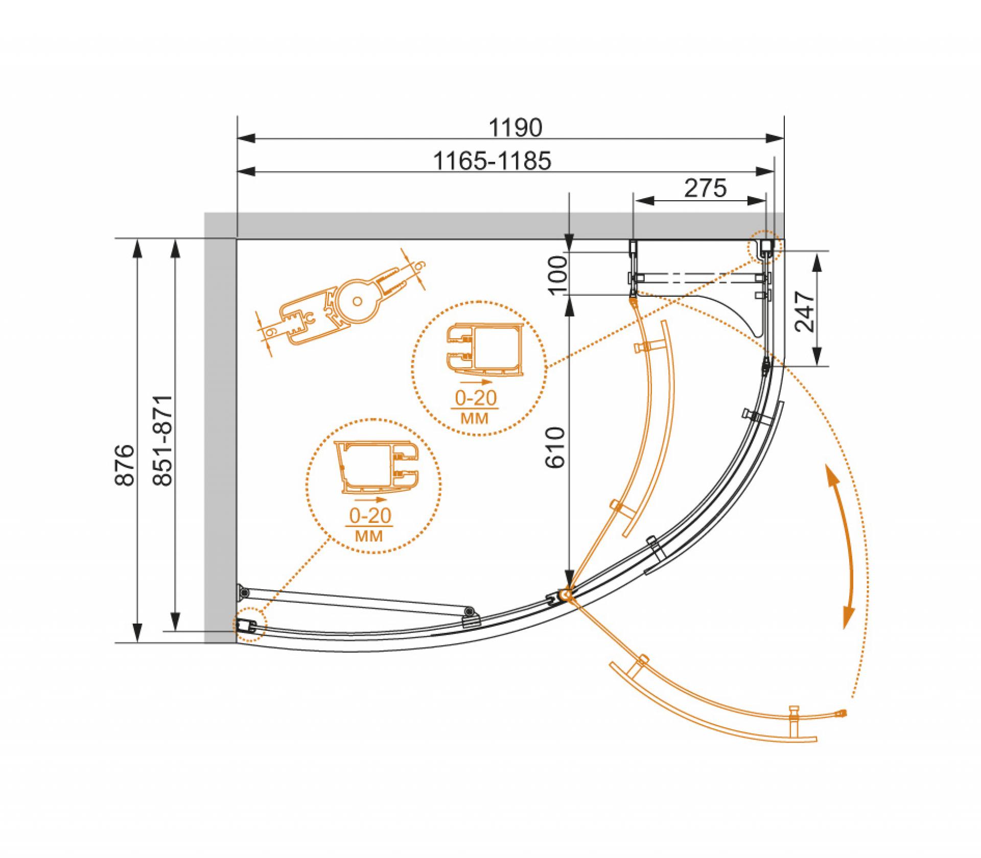 Душевой уголок Cezares ELENA-W-RH-1-120/90-P-Cr-L стекло punto