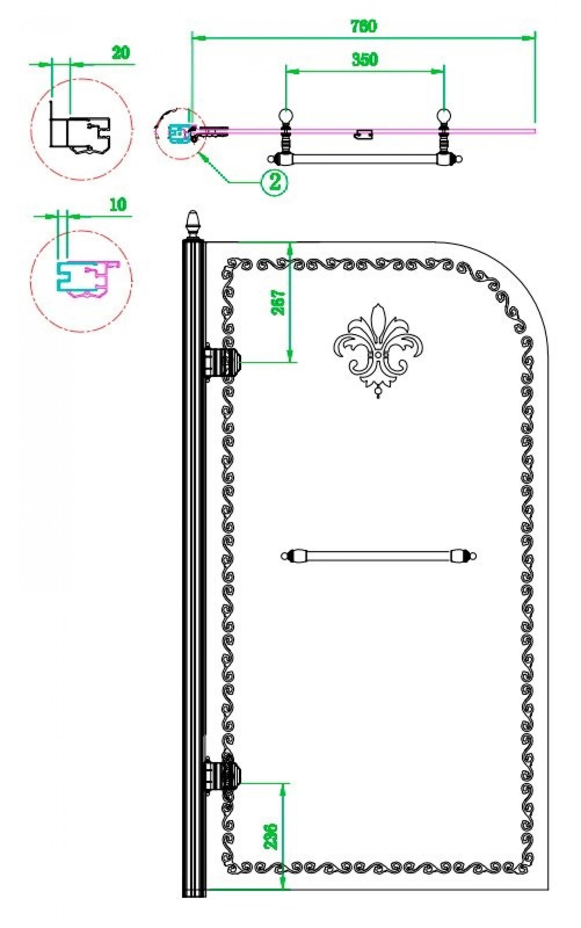 Шторка на ванну Cezares RETRO-A-V-1-80/145-PP-G-L матовое с прозрачным принтом