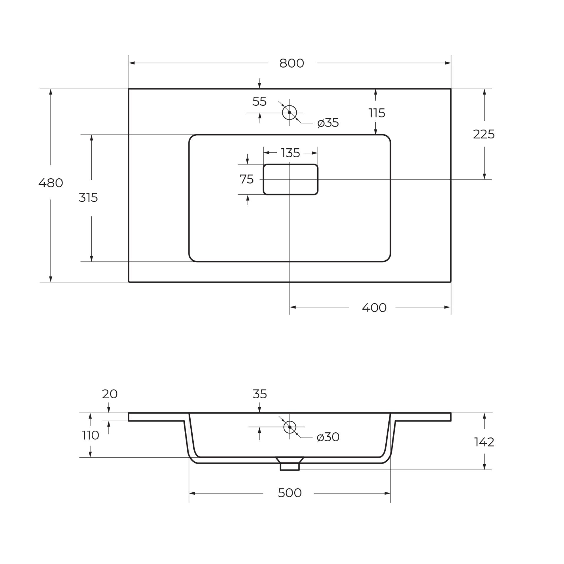 Накладная раковина Cezares Slider 80 CZR-800/480-LV-MR-PRS белый матовый