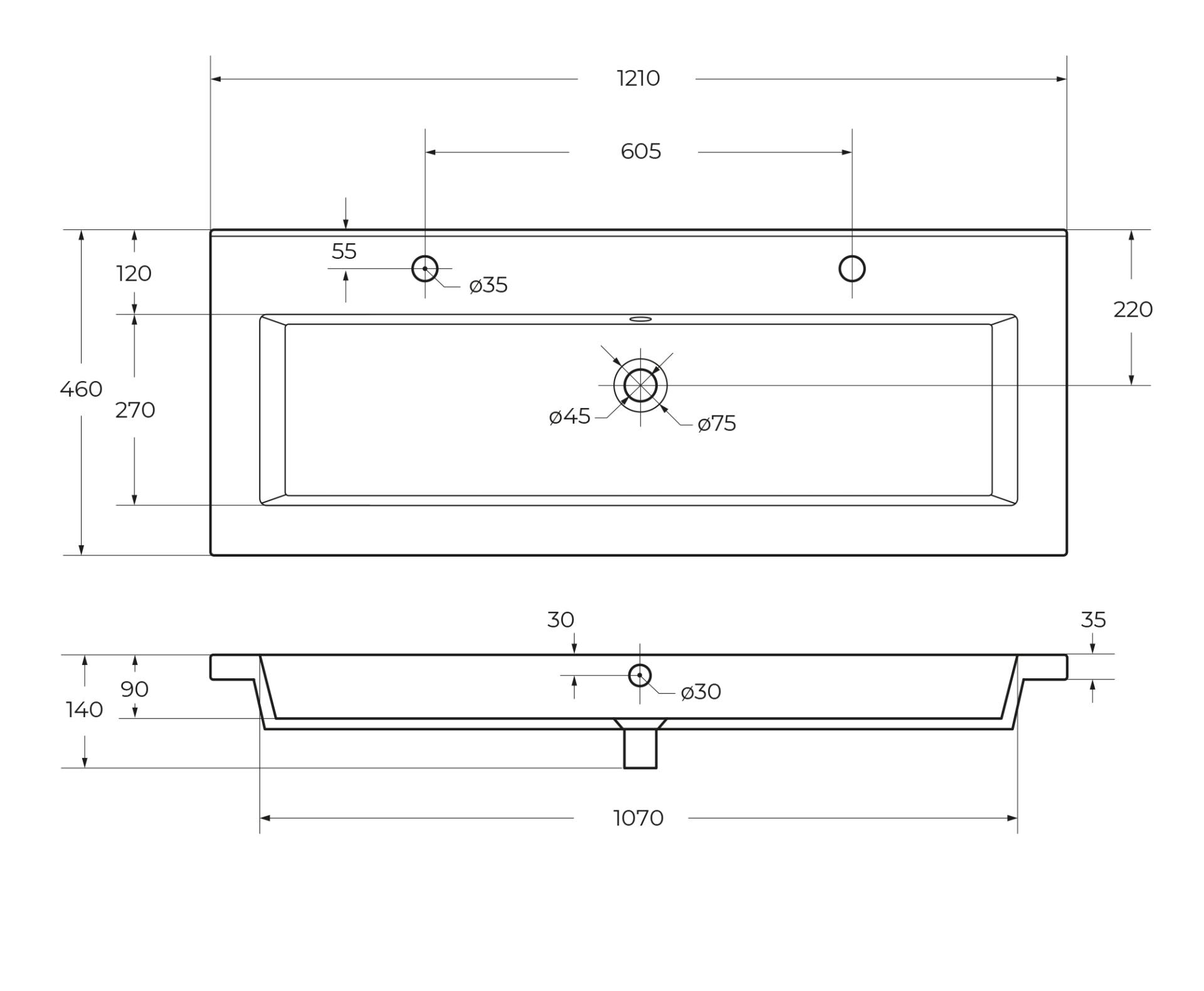 Накладная раковина Cezares 121 CZR-8070-120-1-2 белый глянец
