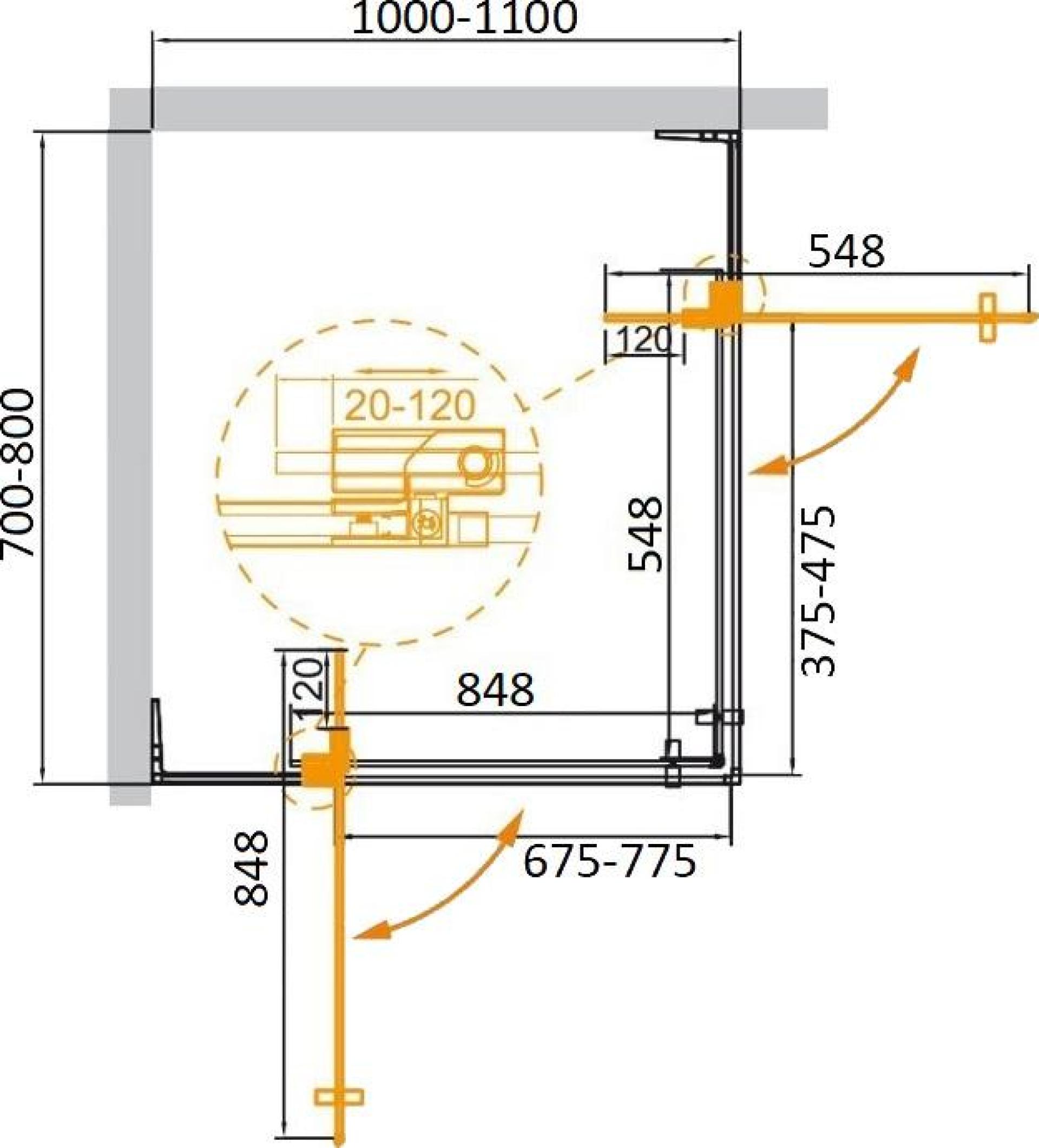 Душевой уголок 80х110 см Cezares SLIDER-AH-2-70/80-100/110-C-NERO, стекло прозрачное