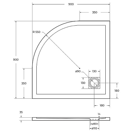 Душевой поддон из искусственного камня BelBagno TRAY-MR-UNO-R-90-550-35-W-CR 90x90, белый