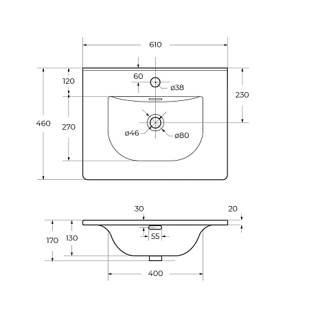 Накладная раковина Cezares Molveno 61 CZR-8099-60 белый глянец