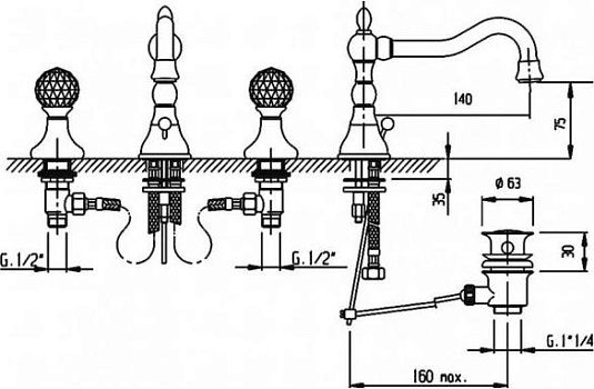 Смеситель для раковины Cezares ATLANTIS-BLS2-02-Sw/M, бронза