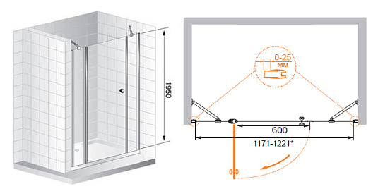 Душевая дверь в нишу Cezares Triumph B13 80/60/40 C Cr L