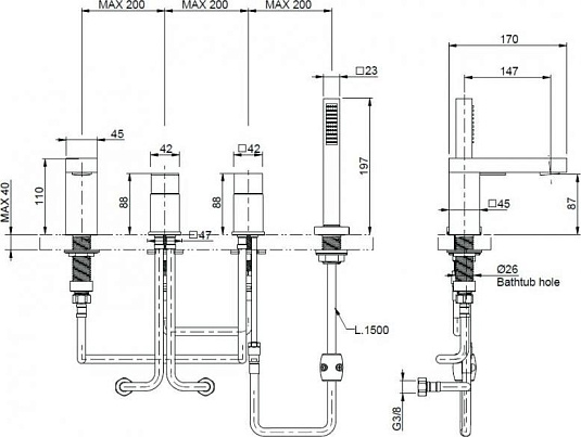 Смеситель на борт ванны Cezares UNIKA-BVD4-03/24, золото