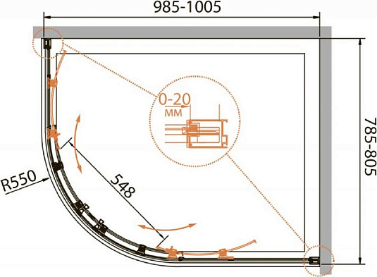 Душевой уголок Cezares RELAX-RH-2-100/80-P-Bi стекло punto