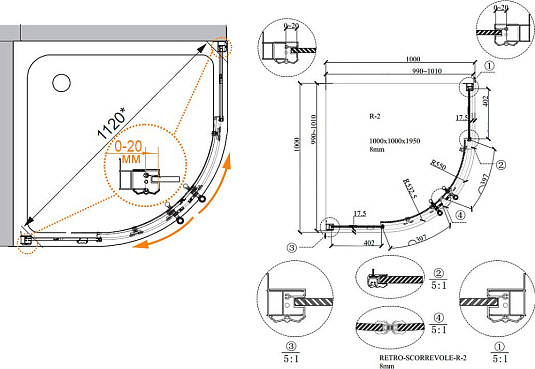 Душевой уголок Cezares Retro scorrevole R2 100 CP Cr
