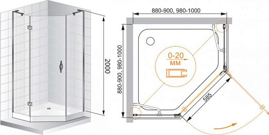 Душевой уголок Cezares BERGAMO-W-P-1-90-C-Cr-R-IV стекло прозрачное