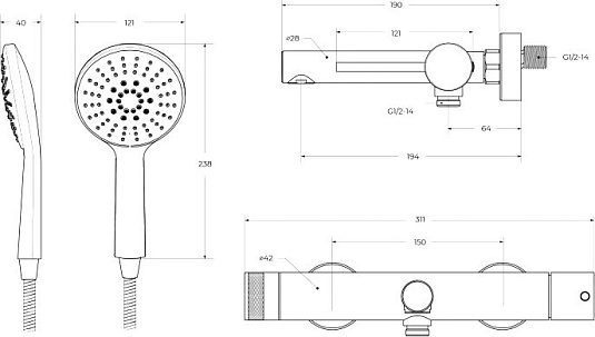 Смеситель для ванны с душем Cezares Relax RELAX-VD-NOP черный матовый
