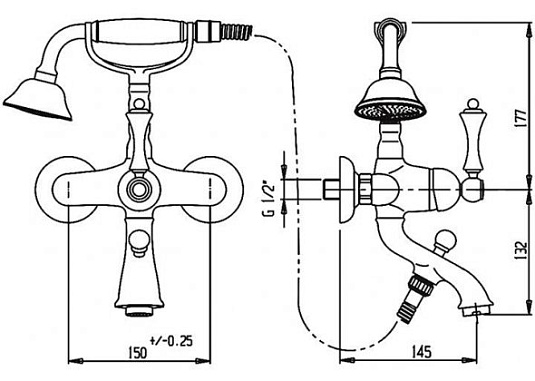 Смеситель для ванны и душа Cezares MARGOT-VDMP-NLC, черный хром