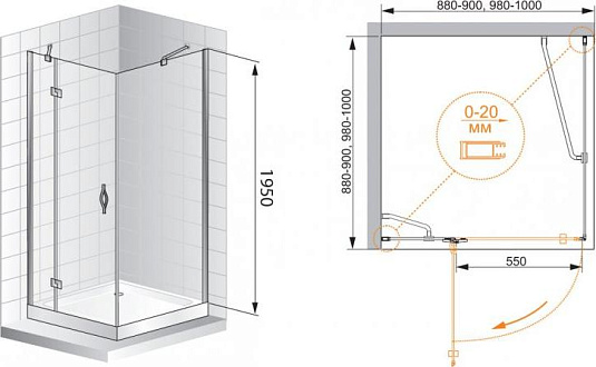 Душевой уголок Cezares BERGAMO-W-A-1-100-C-Cr-R стекло прозрачное