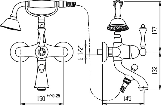 Смеситель Cezares Margot MARGOT-VDM-01-Bi для ванны с душем