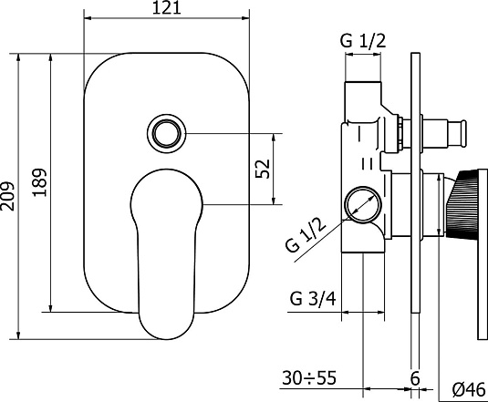 Смеситель Cezares Diana VDIM-01 С ВНУТРЕННЕЙ ЧАСТЬЮ