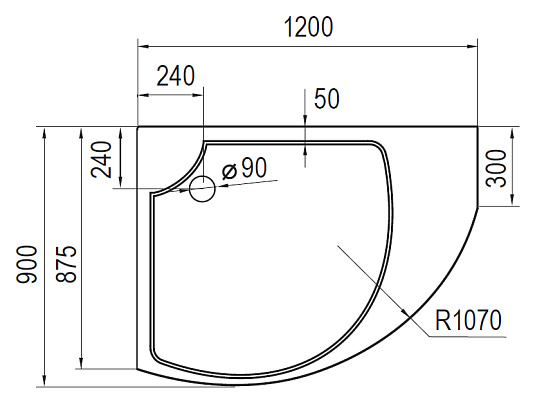Поддон для душа Cezares Tray Triumph асимметричный R