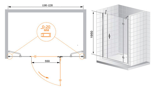 Душевая дверь в нишу Cezares Bergamo B13 30 60/30 C Cr R