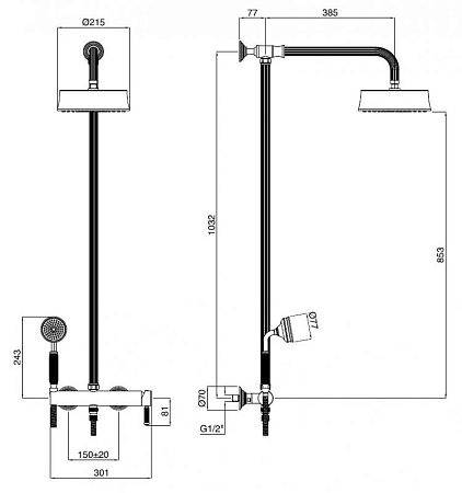 Душевая система Cezares Olimp OLIMP-CD-03/24-L золото