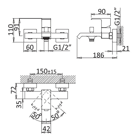 Смеситель для ванны с душем Cezares Porta PORTA-VM-SS sunset