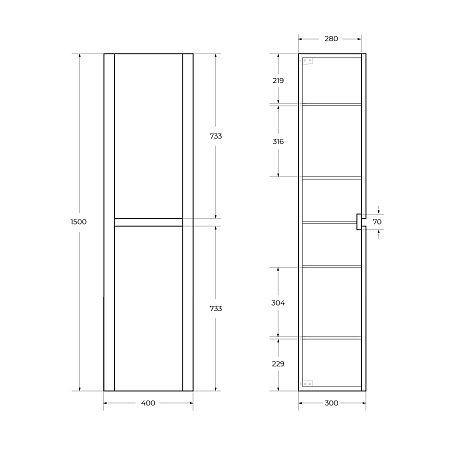 Шкаф-пенал Cezares Relax 40 RELAX-1500-2A-SO-BL Bianco Lucido
