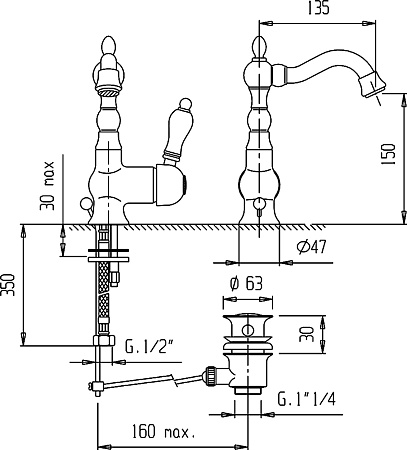 Смеситель Cezares Venezia VENEZIA-LSM2-01-Bi для раковины