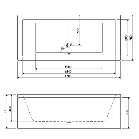 Акриловая ванна 170х75 см Cezares PLANE-170-75-45-W37