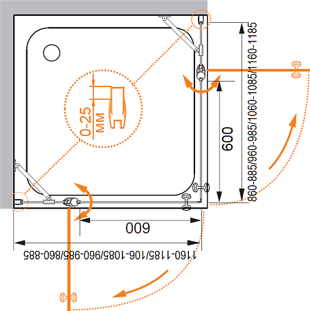 Душевой уголок Cezares TRIUMPH-D-AH-2-90/100-P-Cr стекло punto