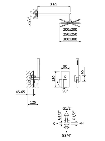 Душевая система Cezares Porta PORTA-DSIPQ-30-NOP черный матовый