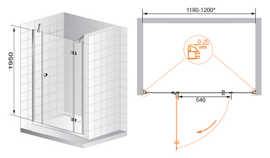 Душевая дверь в нишу Cezares Verona B13 100/60/40 C Cr