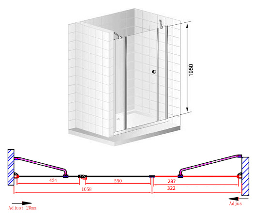 Душевая дверь в нишу Cezares Elena B13 30/60/50 C Cr
