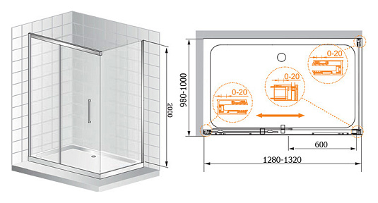 Душевой уголок Cezares Premier Soft W AH1 130/100 C Cr IV