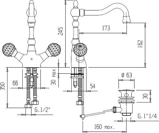 Смеситель для раковины Cezares ATLANTIS-NOSTALGIA-LS2-A-02, бронза