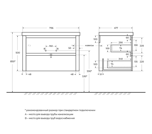 Тумба под раковину Cezares Relax 79.6 RELAX-800-2C-SO-BORO-P брашированное золото