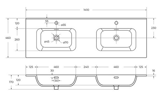 Двойная раковина Cezares Duet 141 CZR-8095-140-2 белый